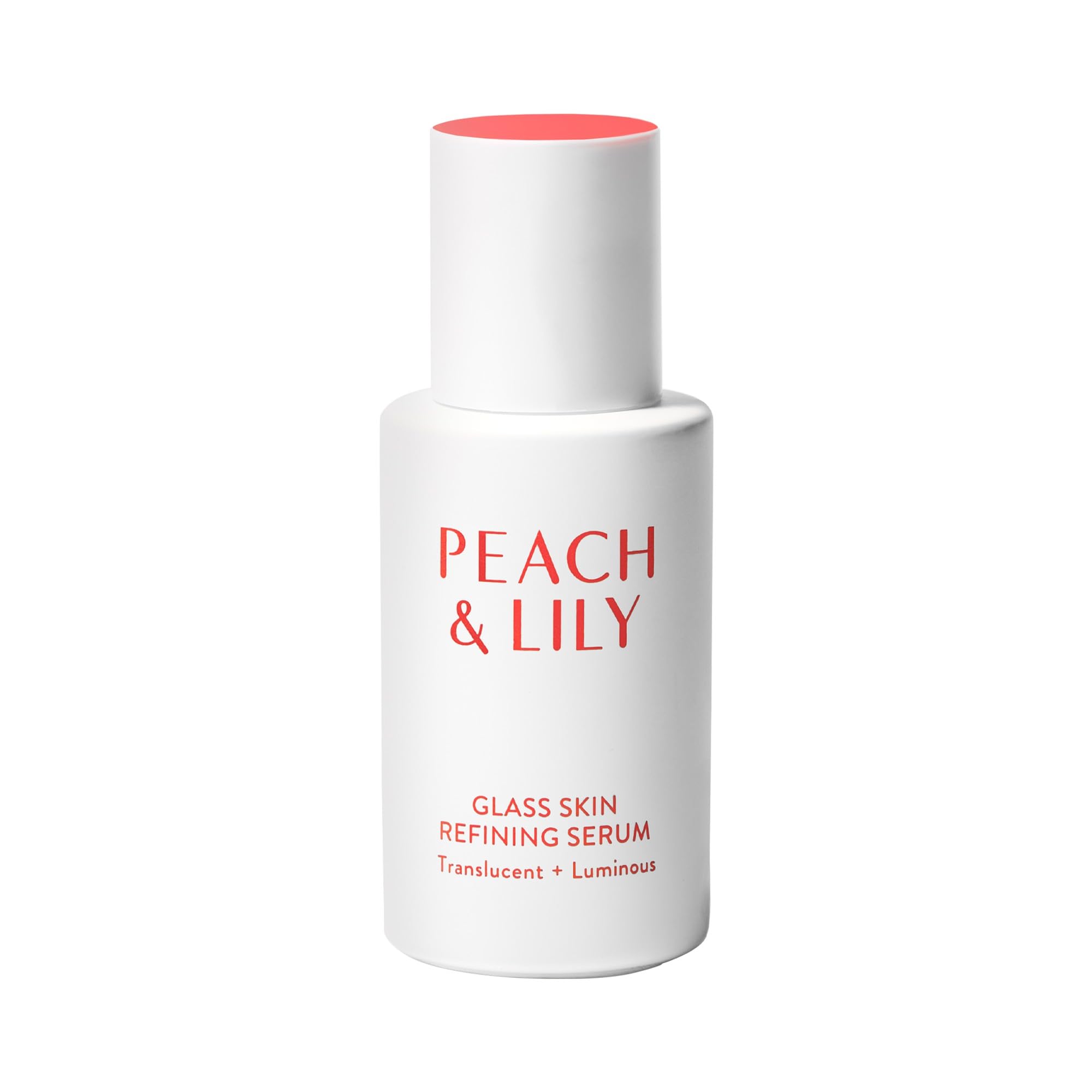 Peach & Lily glass-skin serum bottle shows hydrated, radiant skin.