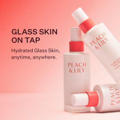 Peach & Lily Glass Skin Veil Mist packaging box displayed on a vanity.