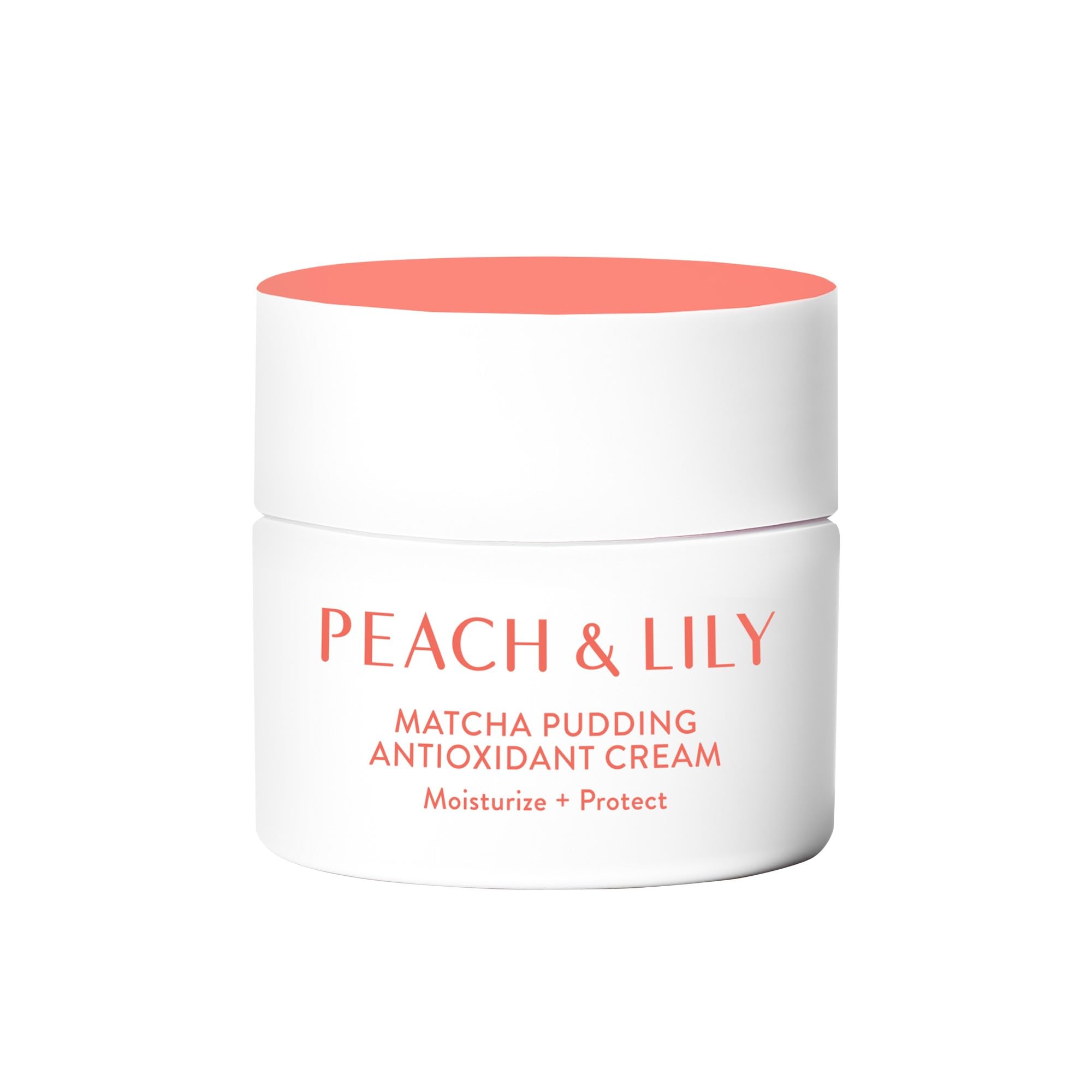 Peach & Lily Matcha Pudding jar closeup, antioxidant cream for deep hydration