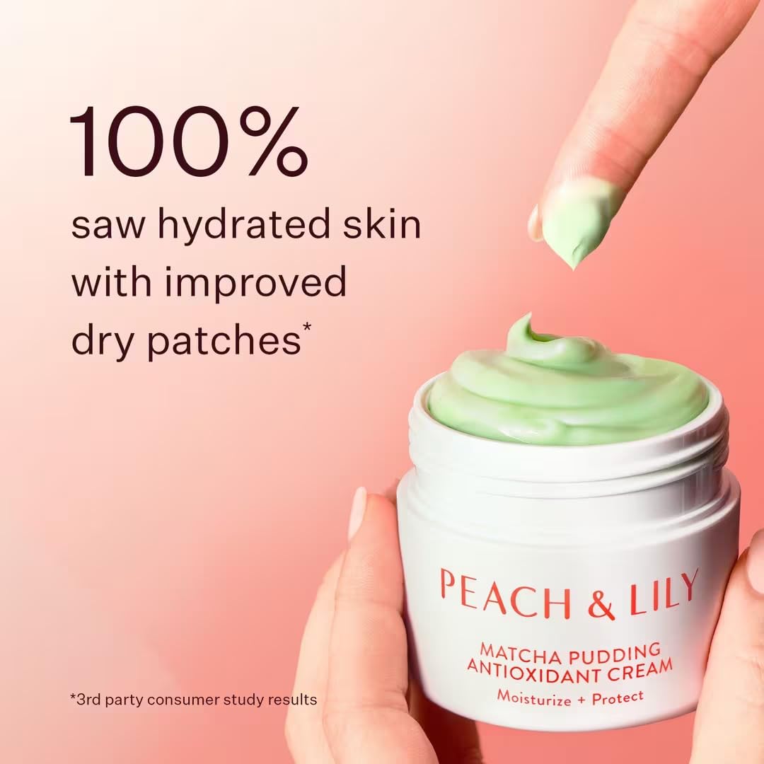 Peach & Lily Matcha Pudding on-face application demonstrates soothing hydration