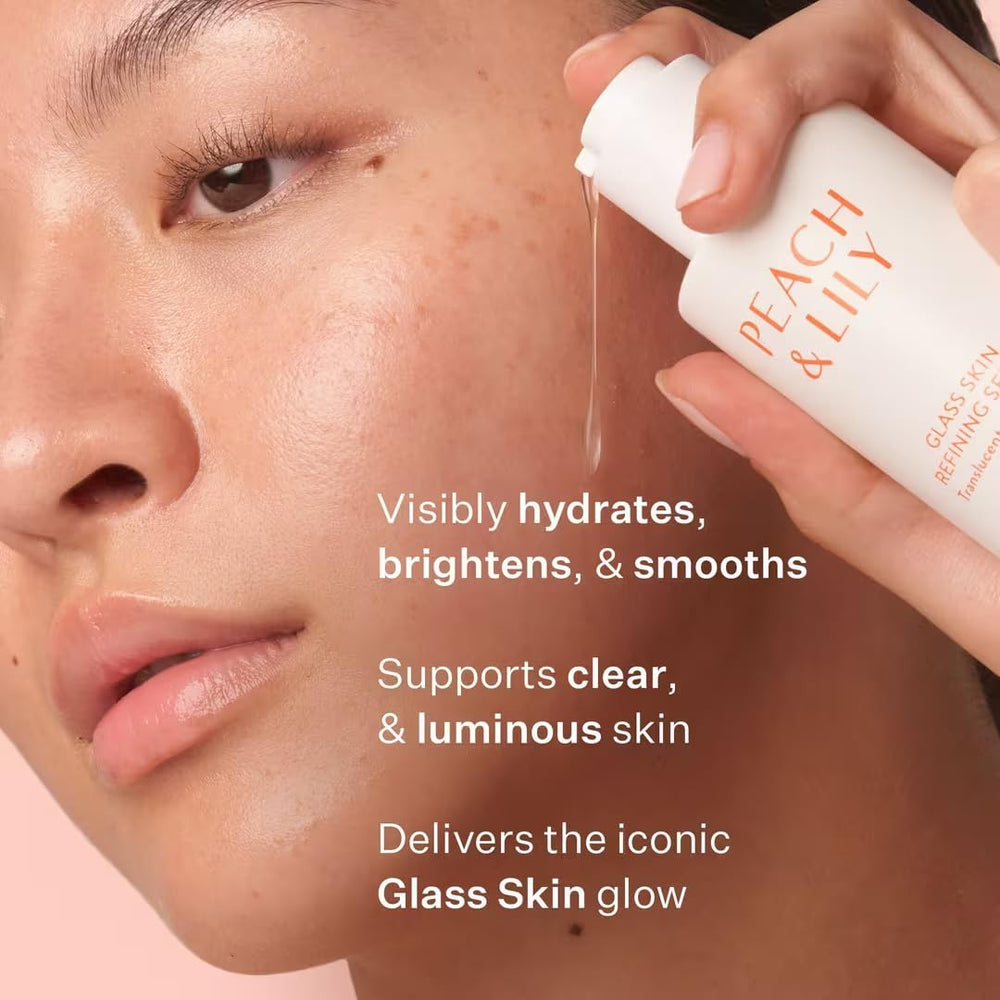 Peach & Lily niacinamide serum close-up reveals calming brightness.