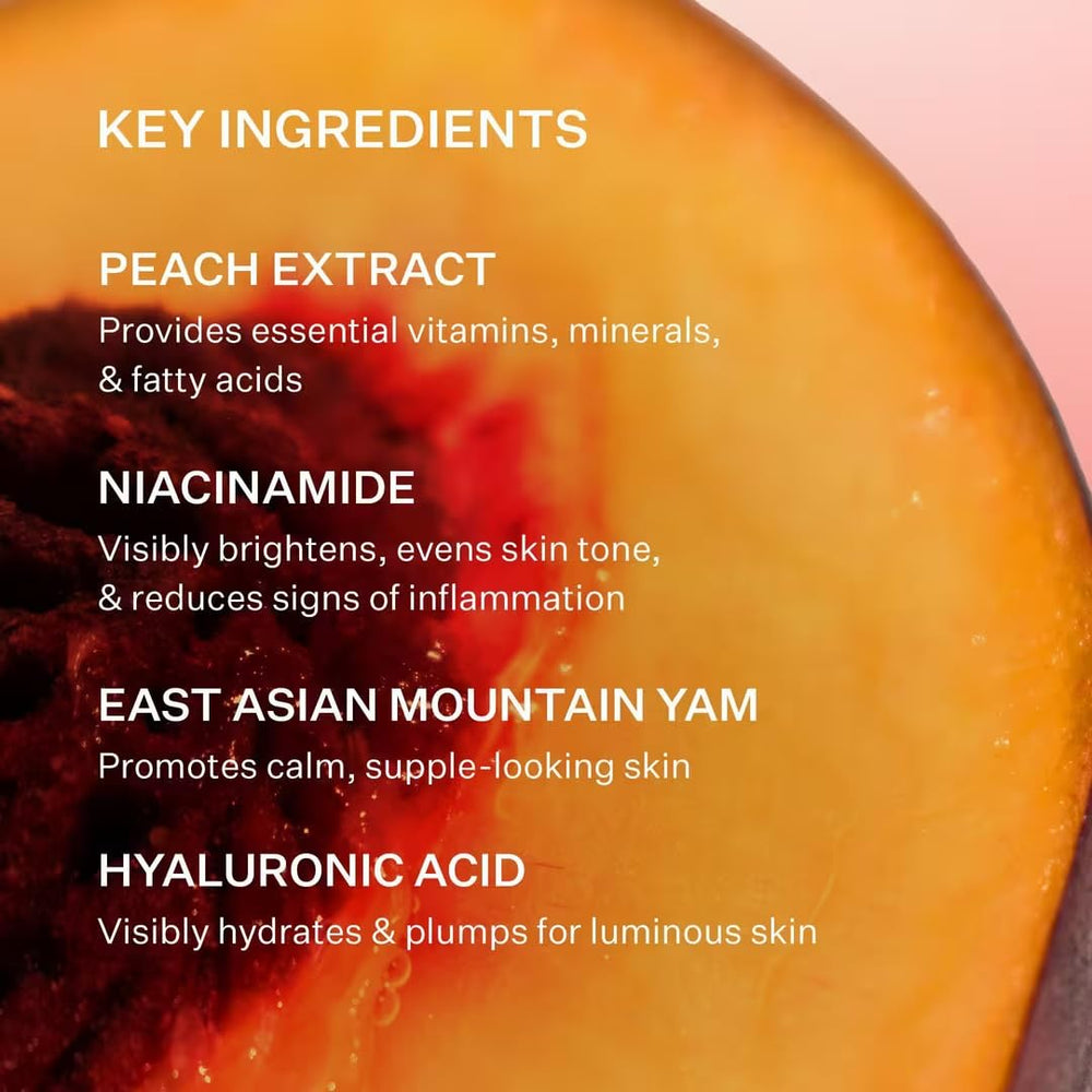 Peach & Lily peach-yam extract close-up signals nourishing hydration.