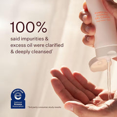 Peach & Lily Power Calm gel foam lather demonstrating light cleansing and hydration.