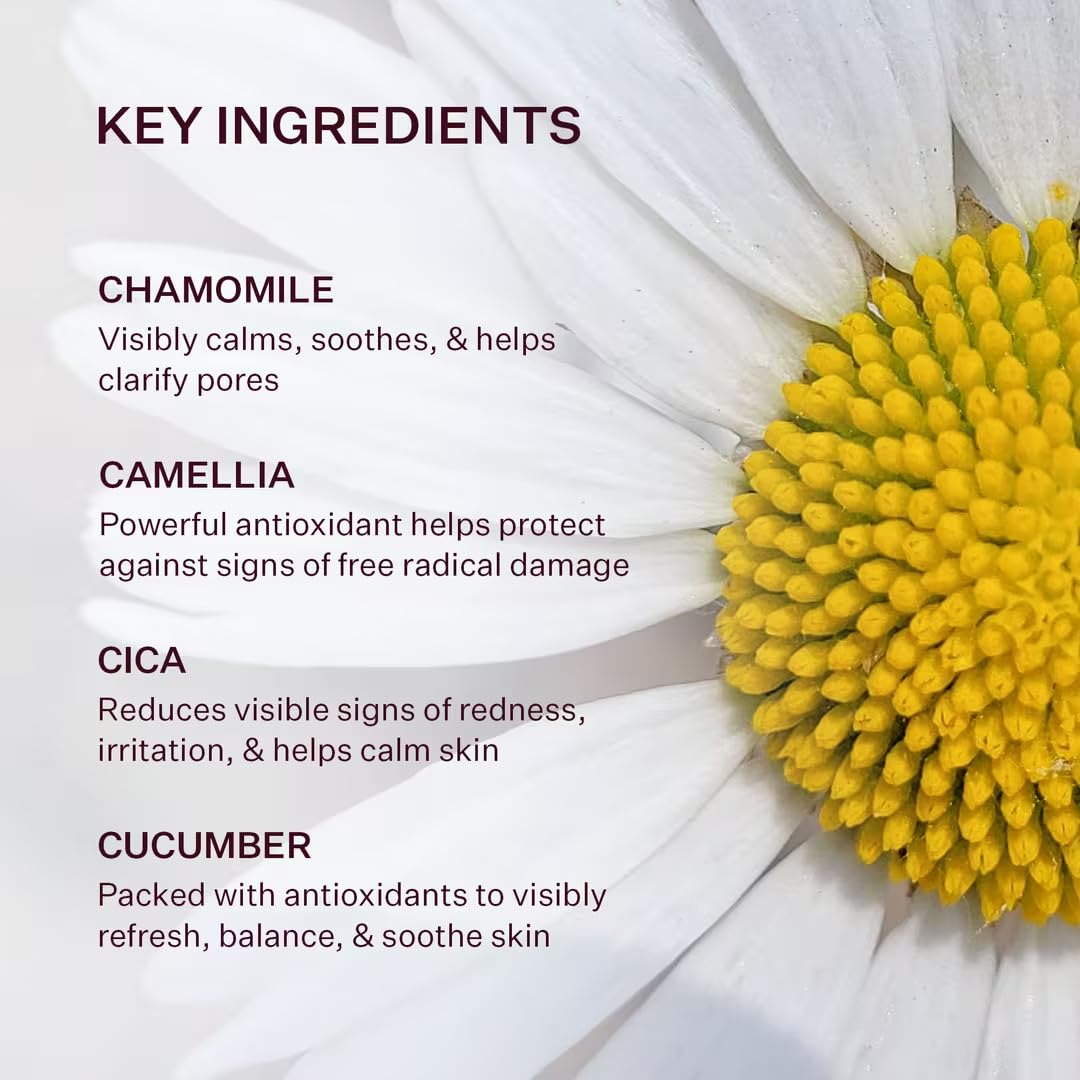 Peach & Lily Power Calm ingredient-closeup featuring chamomile and cucumber for balance.
