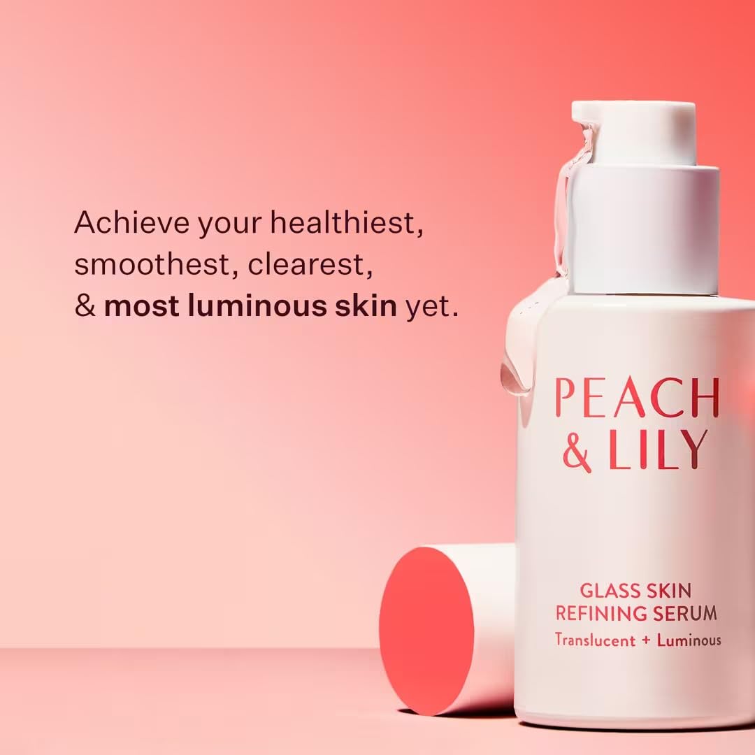Peach & Lily hyaluronic-acid serum texture close-up demonstrates deep hydration.