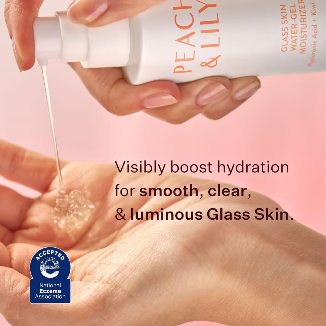Peach & Lily Water-Gel Moisturizer texture closeup reveals a lightweight gel-cream feel.