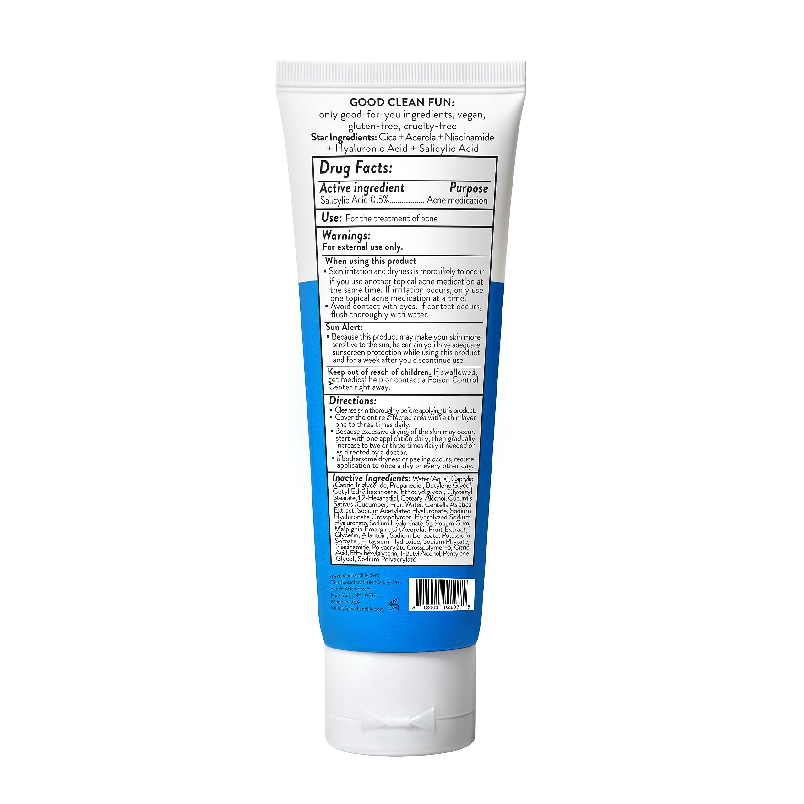 Peach Slices Acne Oil-Free Moisturizer outer packaging shows vegan cruelty-free ethos.