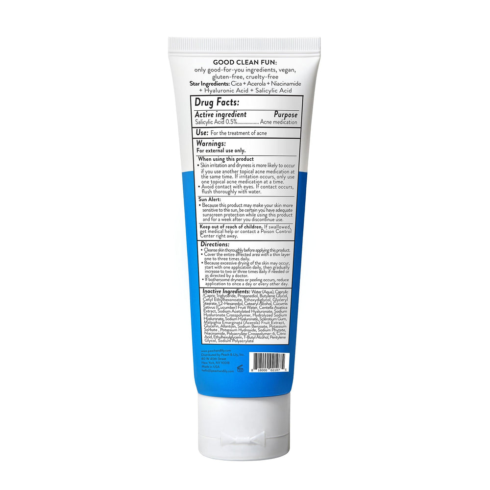 Peach Slices Acne Oil-Free Moisturizer outer packaging shows vegan cruelty-free ethos.
