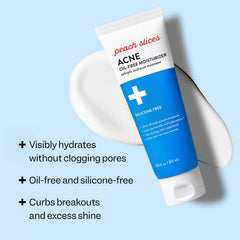 Peach Slices Acne Oil-Free Moisturizer texture swirl highlights lightweight, fast-absorbing finish.