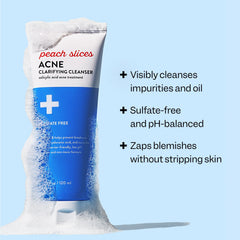 Peach Slices cleanser-lather-closeup highlights light foaming action for oil control without over-drying.