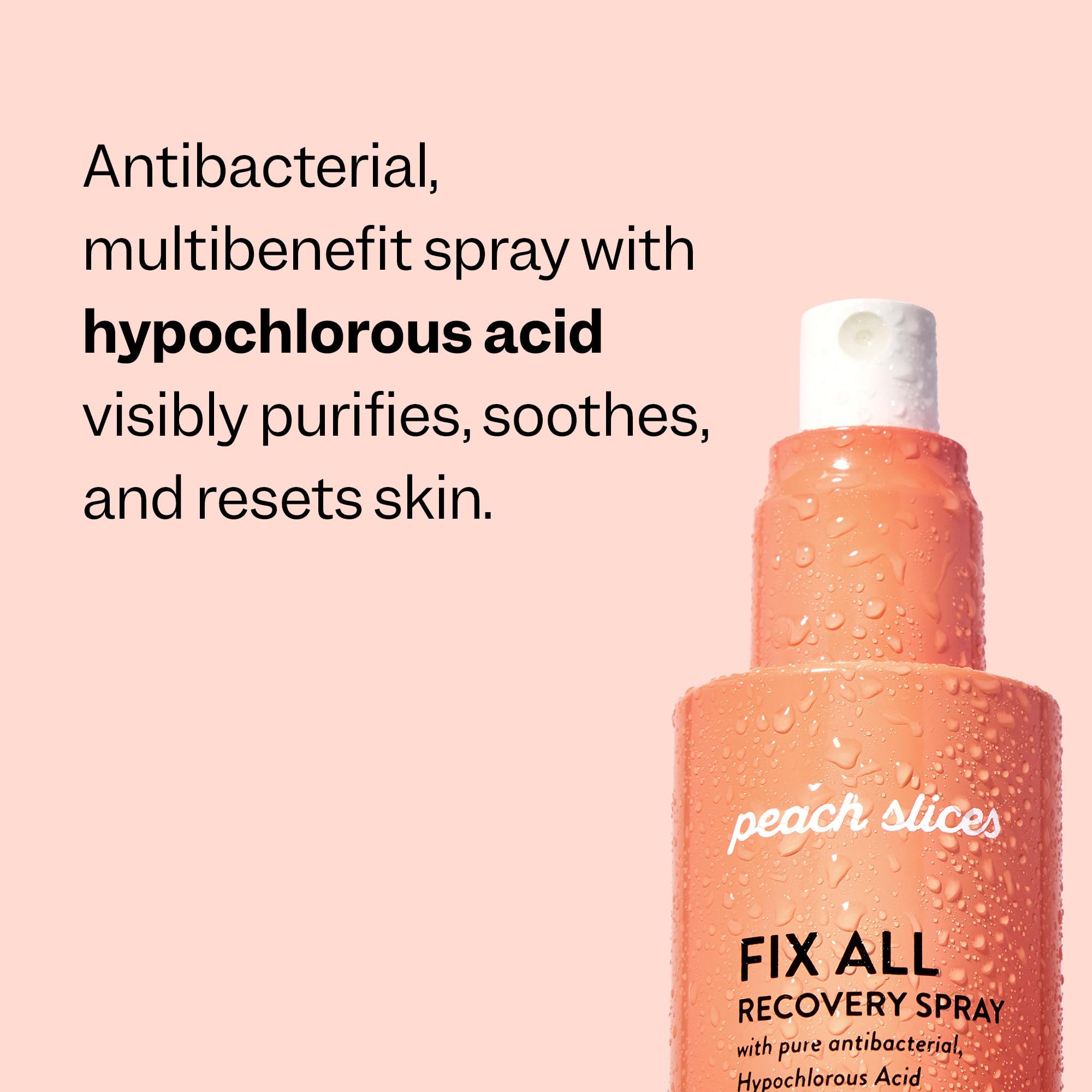 Peach Slices Fix All Recovery Spray — purifica la piel sin alcohol con agua electrolizada.