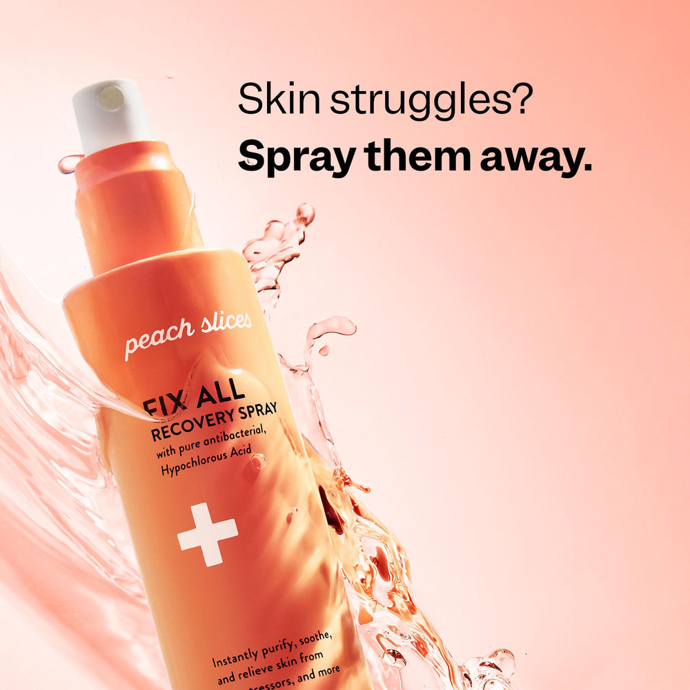 Peach Slices Fix All Recovery Spray — versión vegana y libre de crueldad.