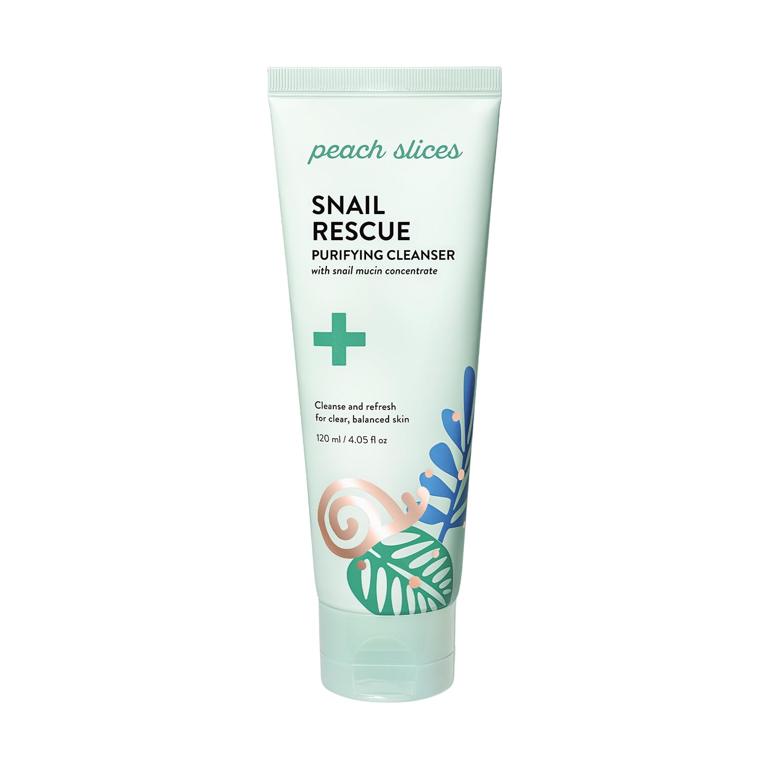 Peach Slices Snail Rescue Purifying Cleanser bottle front, gentle cleanse for balanced skin.