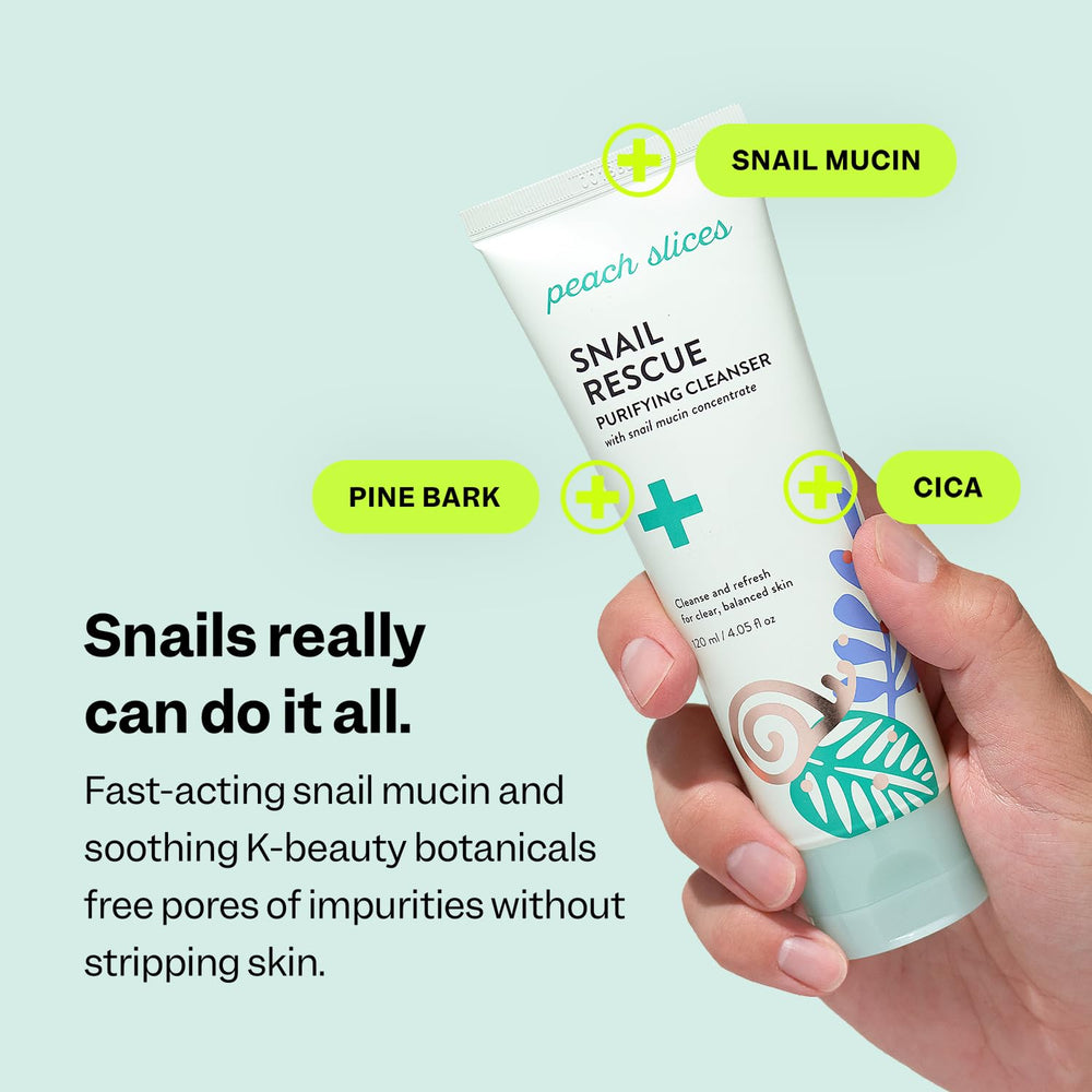 Peach Slices Snail Rescue Purifying Cleanser texture gel—refreshing cleanse that won't strip skin.