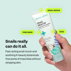 Peach Slices Snail Rescue Purifying Cleanser texture gel—refreshing cleanse that won't strip skin.