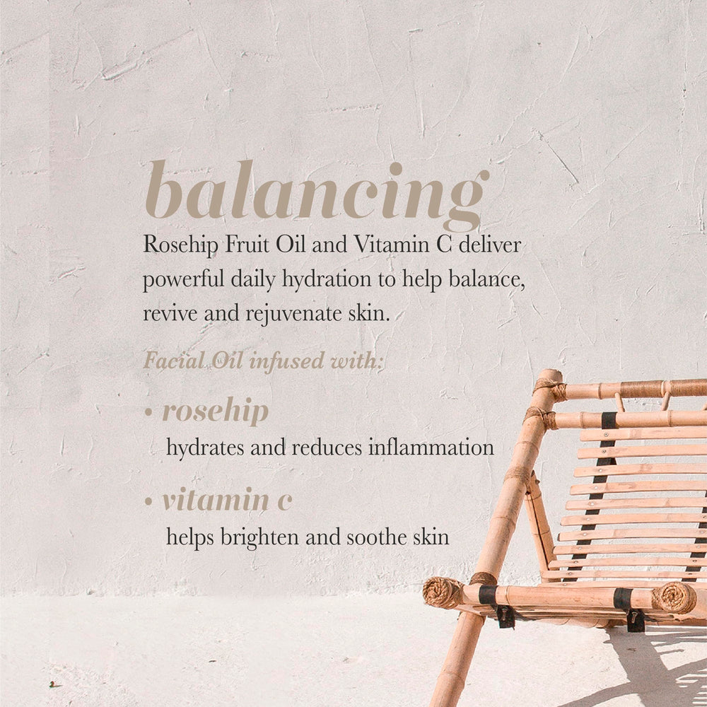 Pearlessence Rosehip Balancing Oil dropper emphasizes easy daily moisturization.