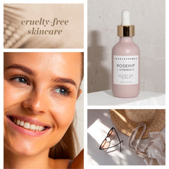 Pearlessence Rosehip Fruit Oil ingredient collection shows vitamin C brightening power.