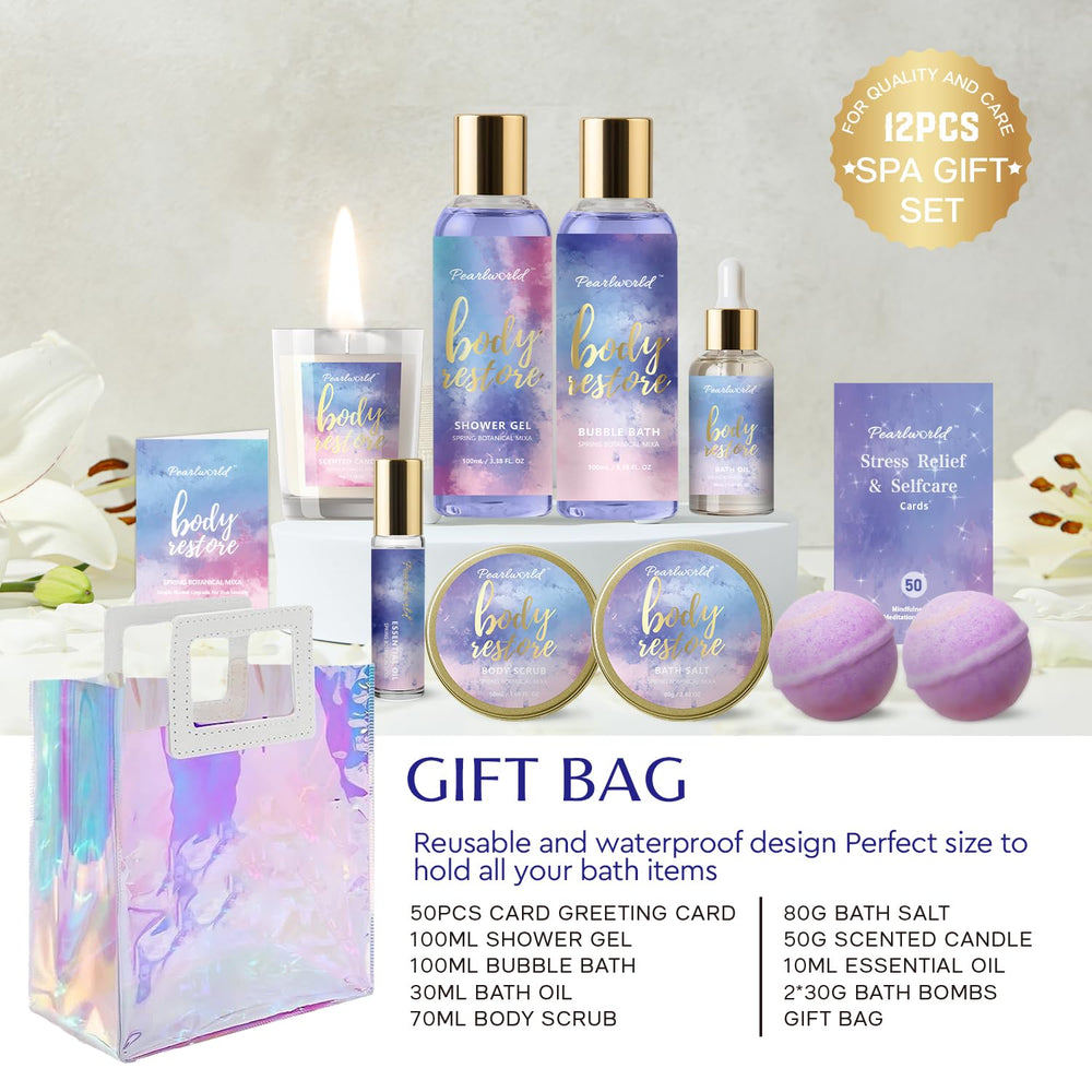 PearlWorld spa kit bath bombs on a tray inviting calm bath ritual.