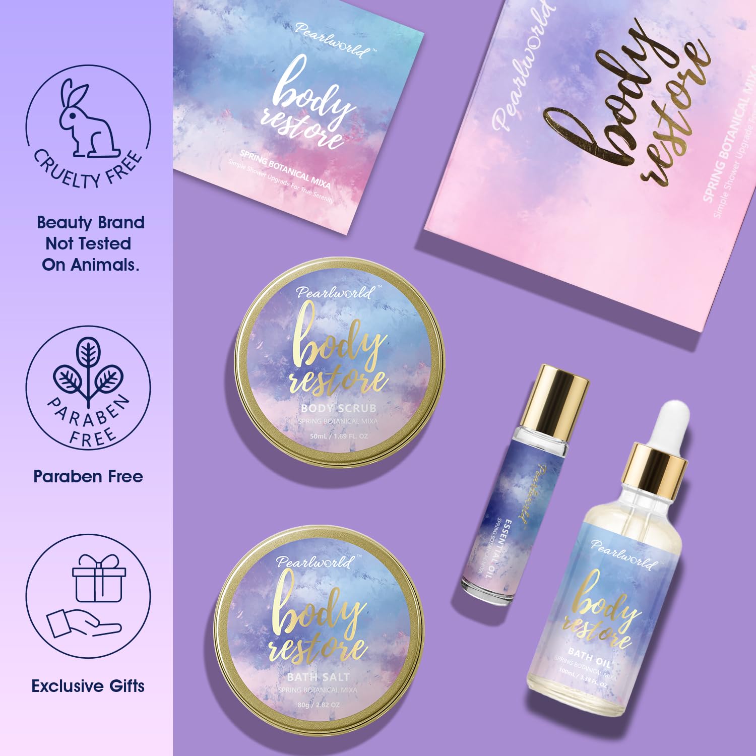 PearlWorld spa kit bath salts in a jar scent hints of relaxation.