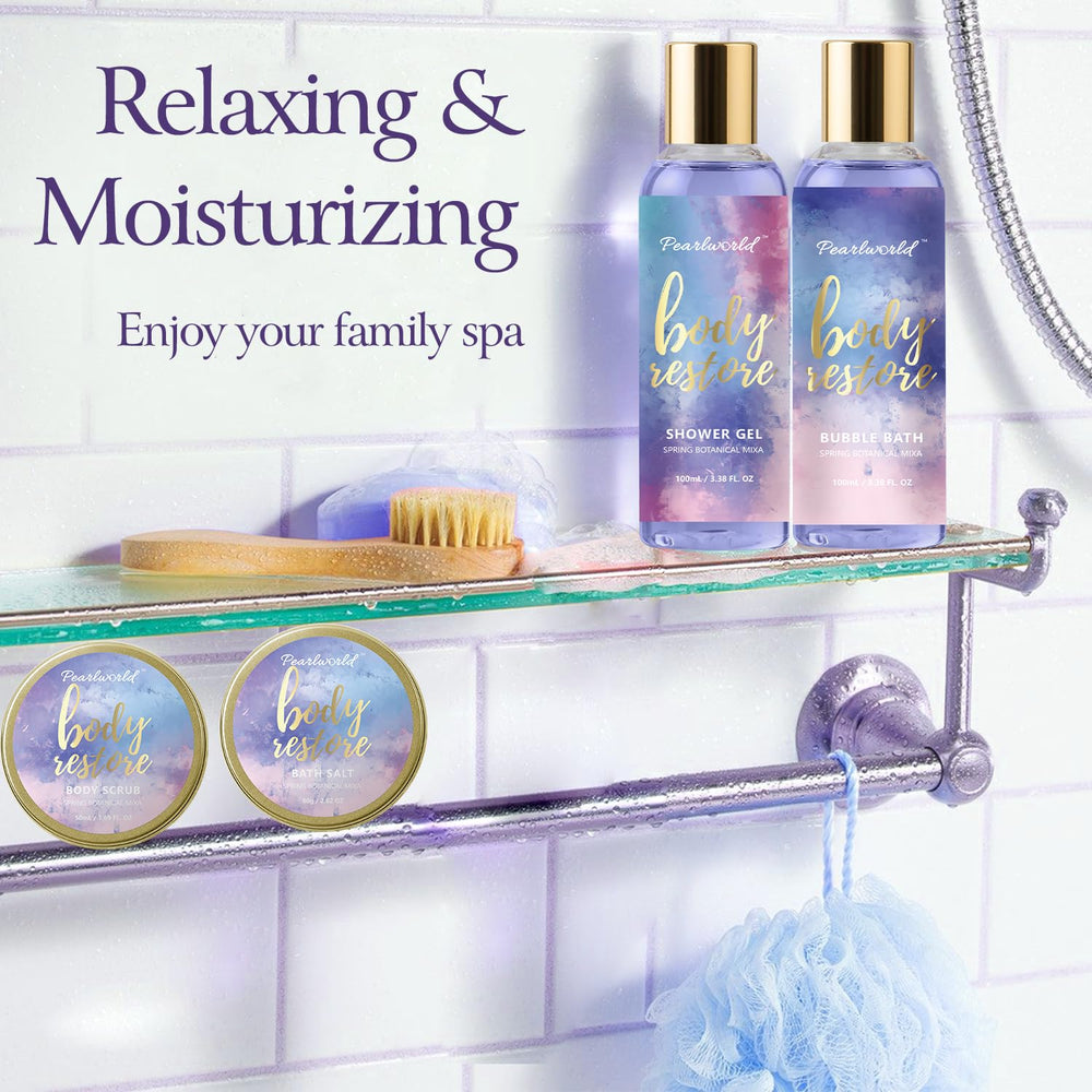 PearlWorld spa kit shower gel bottle smooth lather for daily cleanse.