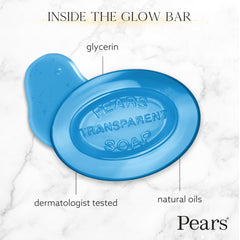 Pears glycerin soap mint blue bar closeup showing smooth translucent texture.