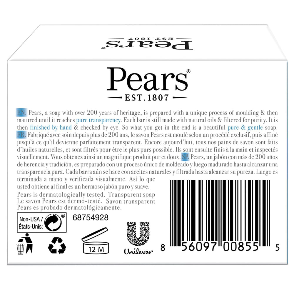 Pears glycerin soap mint blue bar wrapped detail highlighting purity and quality.