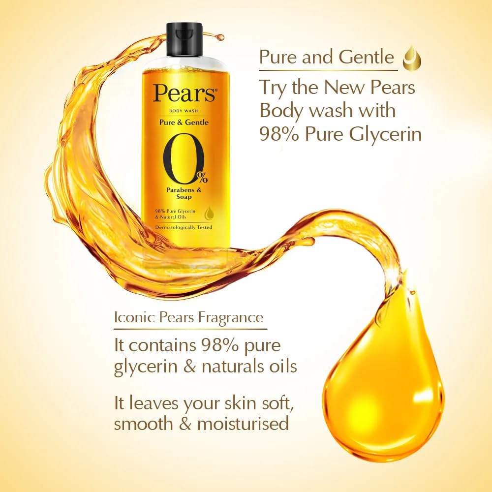 Pears pH-balanced, 0% soap gel emphasizes gentle cleansing.