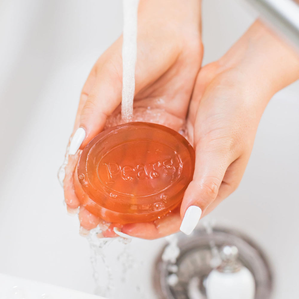 Pears soap close-up shows moisturizing glycerin bubbles.