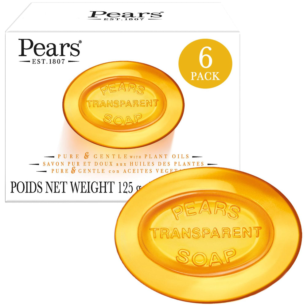 Pears pure gentle amber bar showing translucent glycerin for soft skin