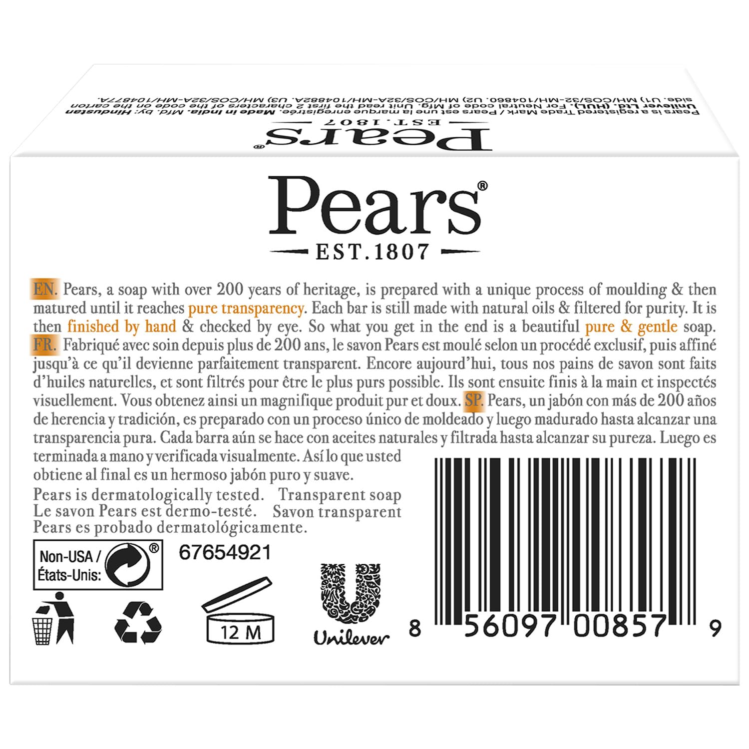 Pears Soap image highlighting suitability for all skin types, including sensitive skin.