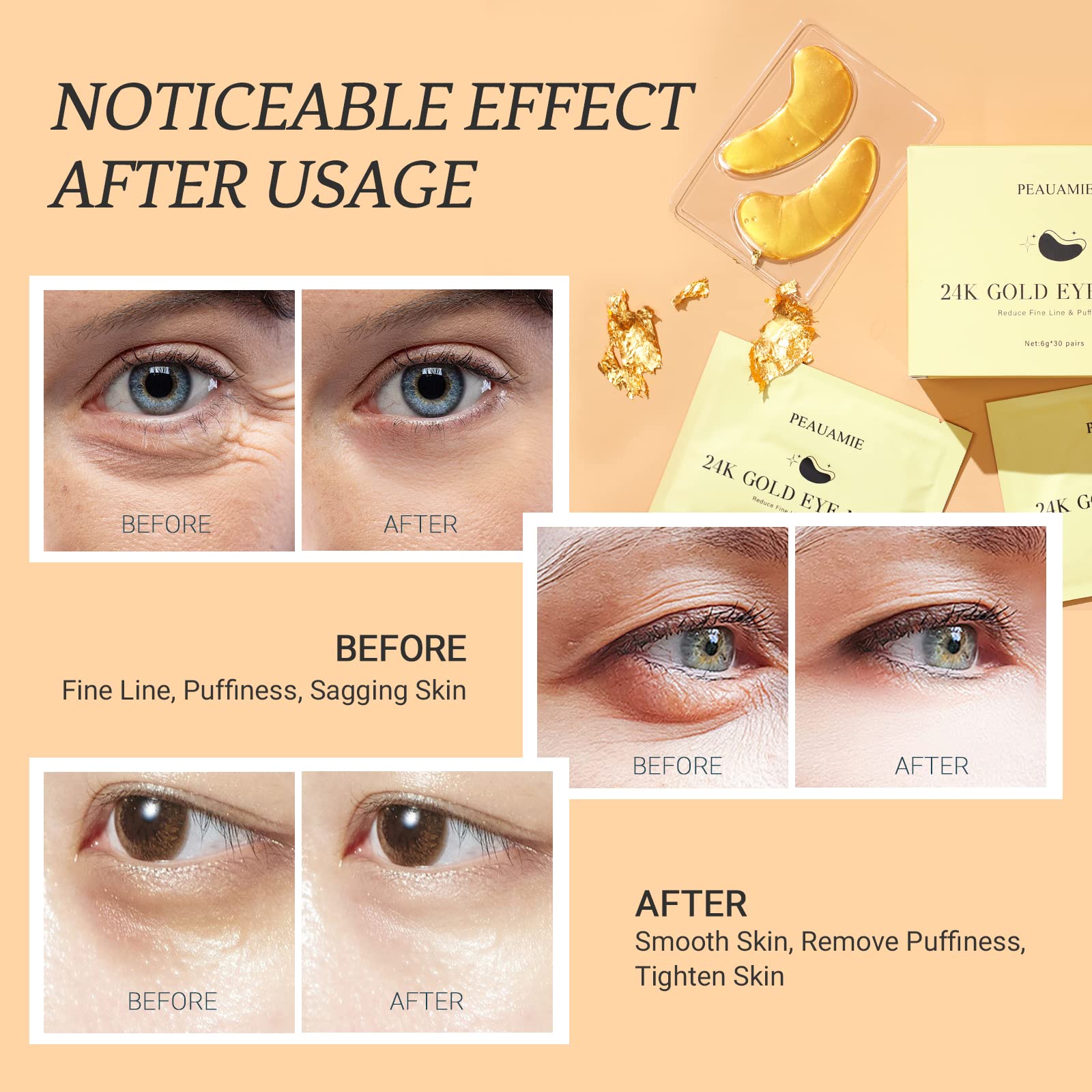 PEAUAMIE 24k gold sheen close-up suggests premium care.