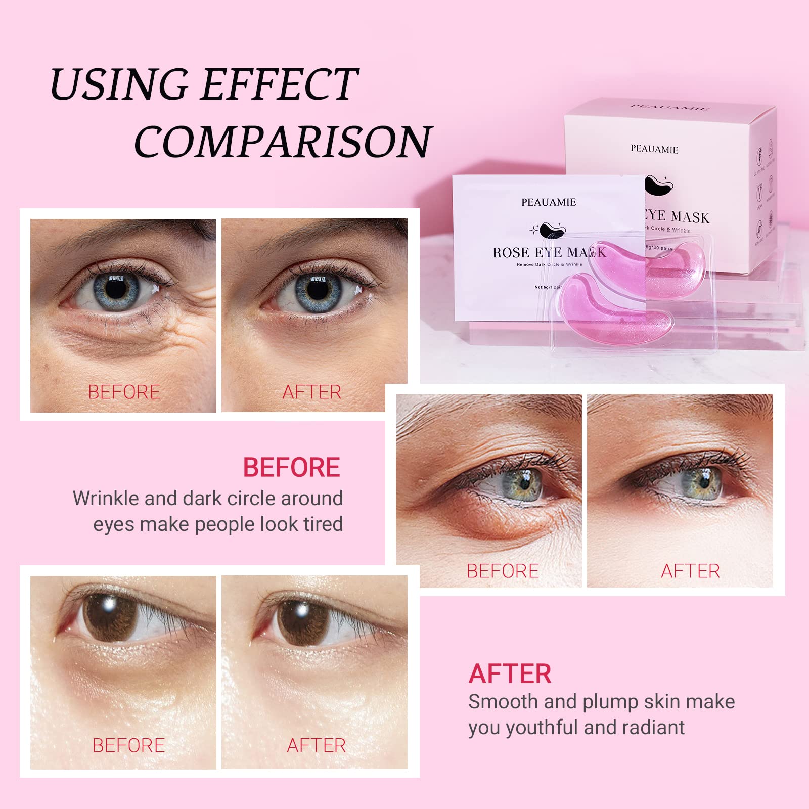Peauamie eye patches 15-20 minute use promotes relaxation and hydration.