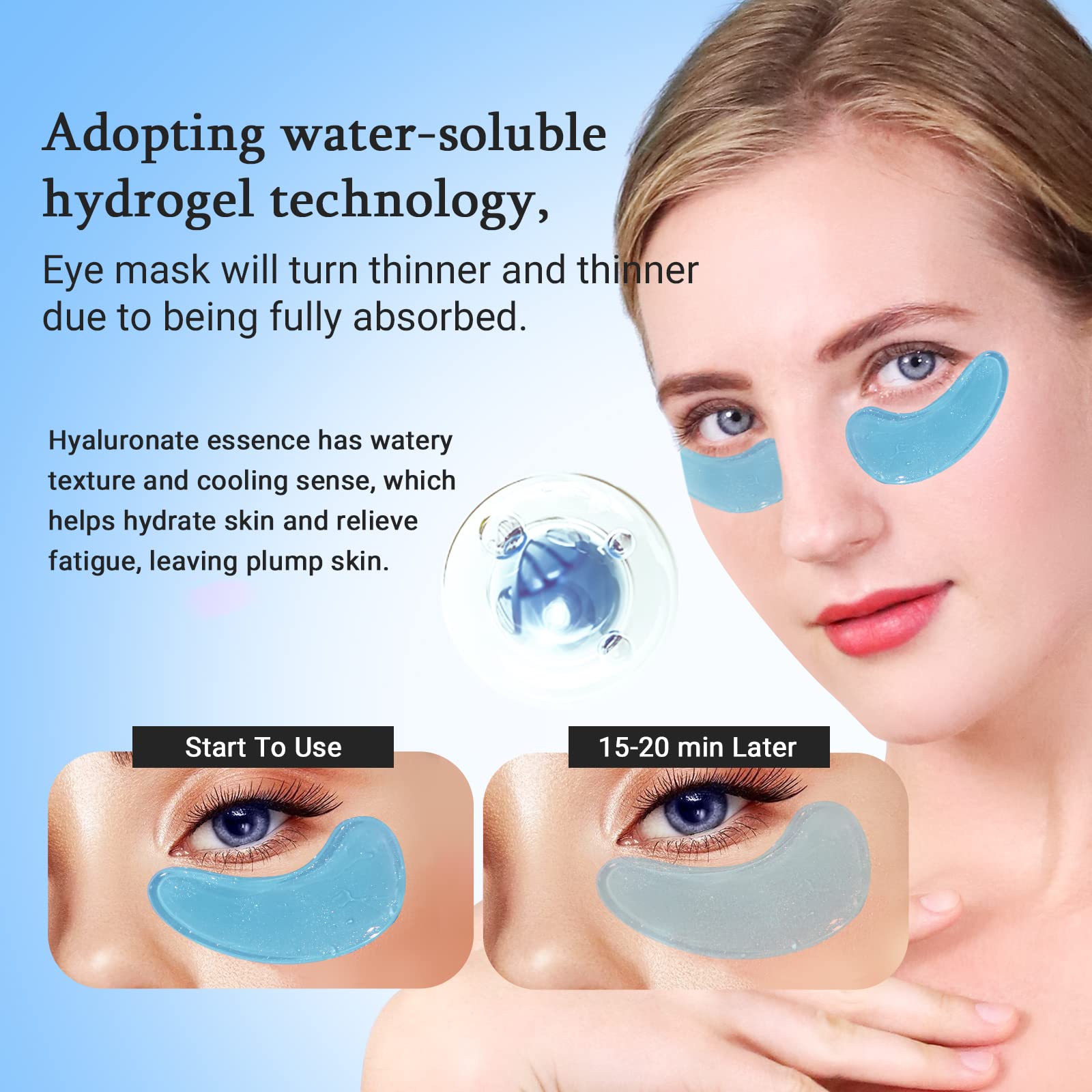 PEAUAMIE eye patches ingredients close-up shows hyaluronic acid for deep hydration