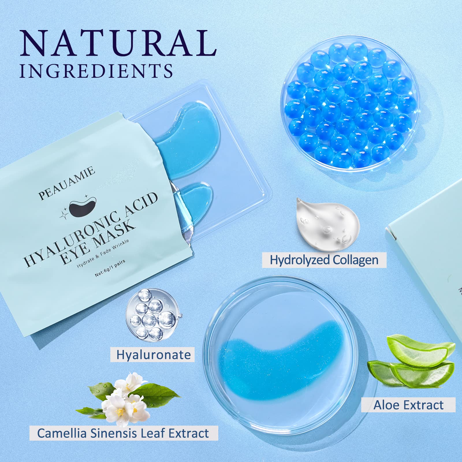 PEAUAMIE eye patches nicotinamide aloe vera ingredient detail signals soothing moisture