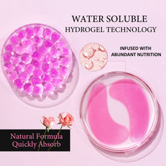 Peauamie rose-eye-patch hyaluronic acid closeup emphasizes plumping moisture.