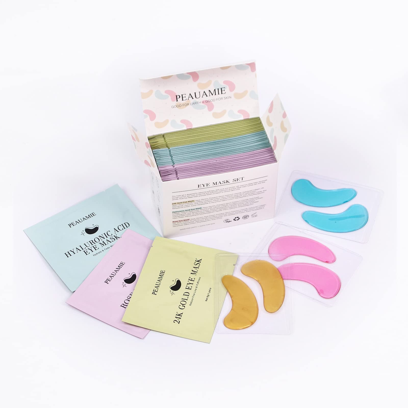 PEAUAMIE rose eye patches closeup highlighting rose-infused formula