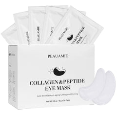 PEAUAMIE under eye patches packaging highlights collagen and peptide formula.