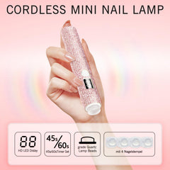 Peccera handheld UV light side view highlights portable on-the-go manicure convenience.