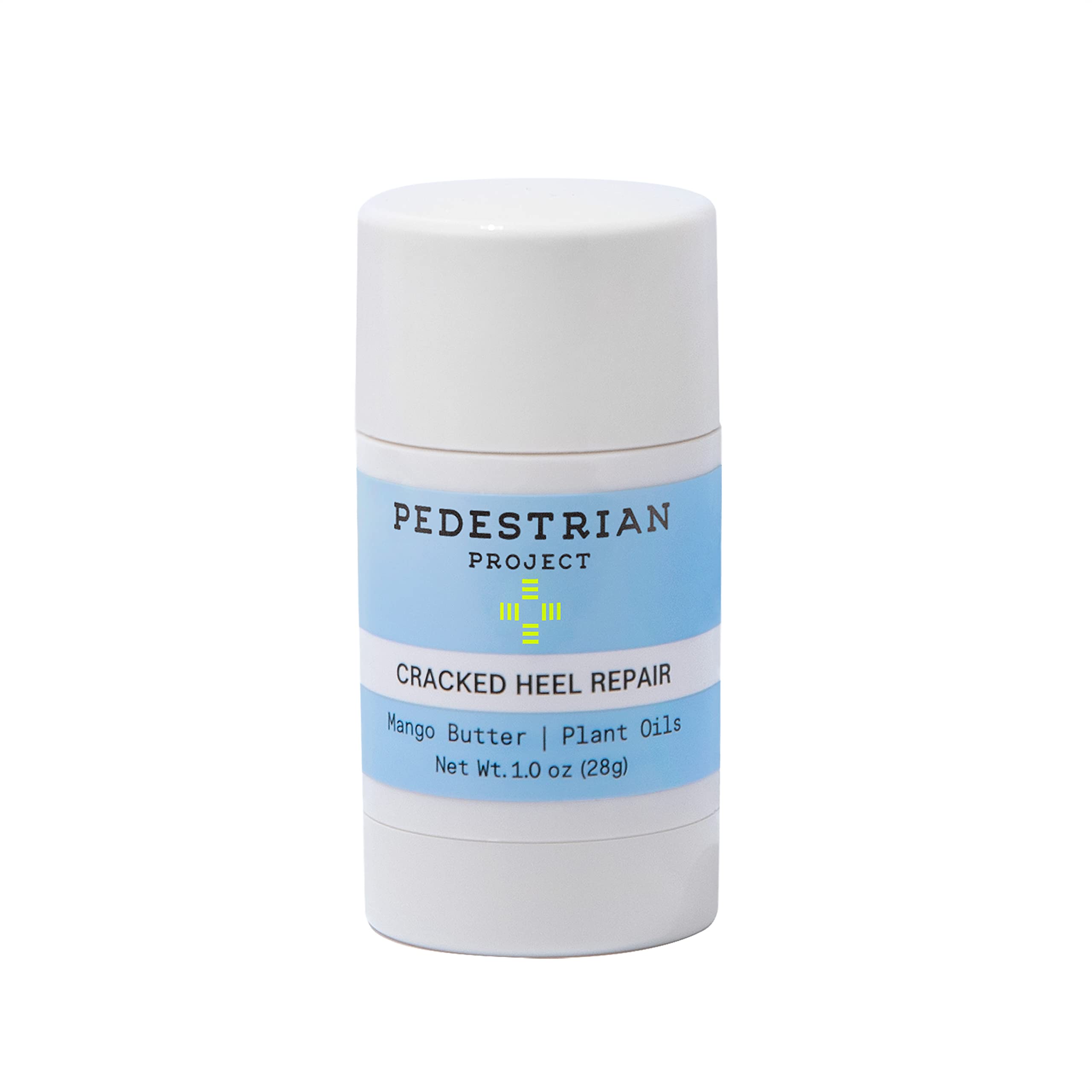 Pedestrian Project cracked heel repair balm tube packaging showing vegan, cruelty-free formula for dry feet