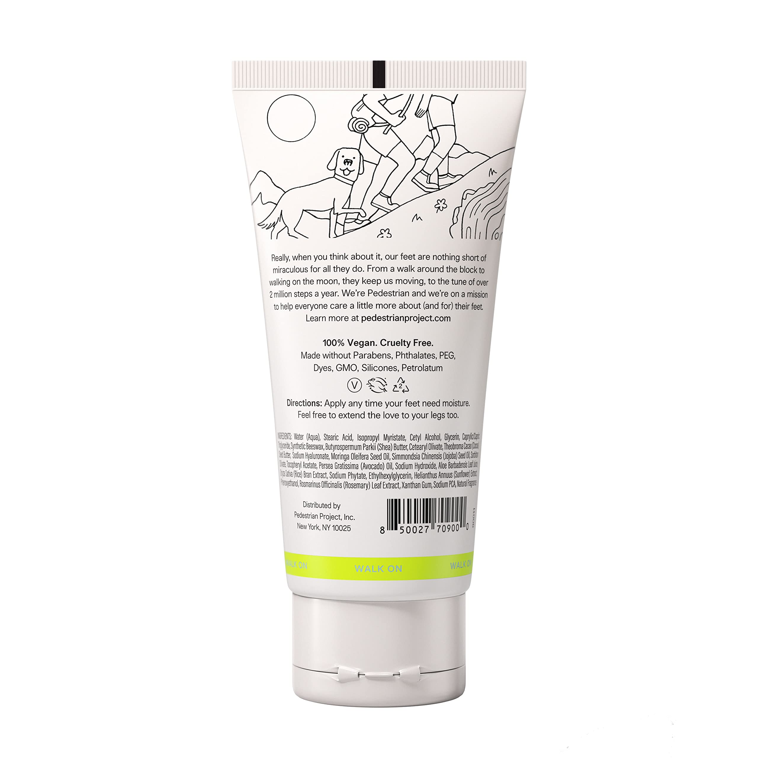 Pedestrian Project Walker’s Foot Cream application on dry feet to hydrate and soften skin