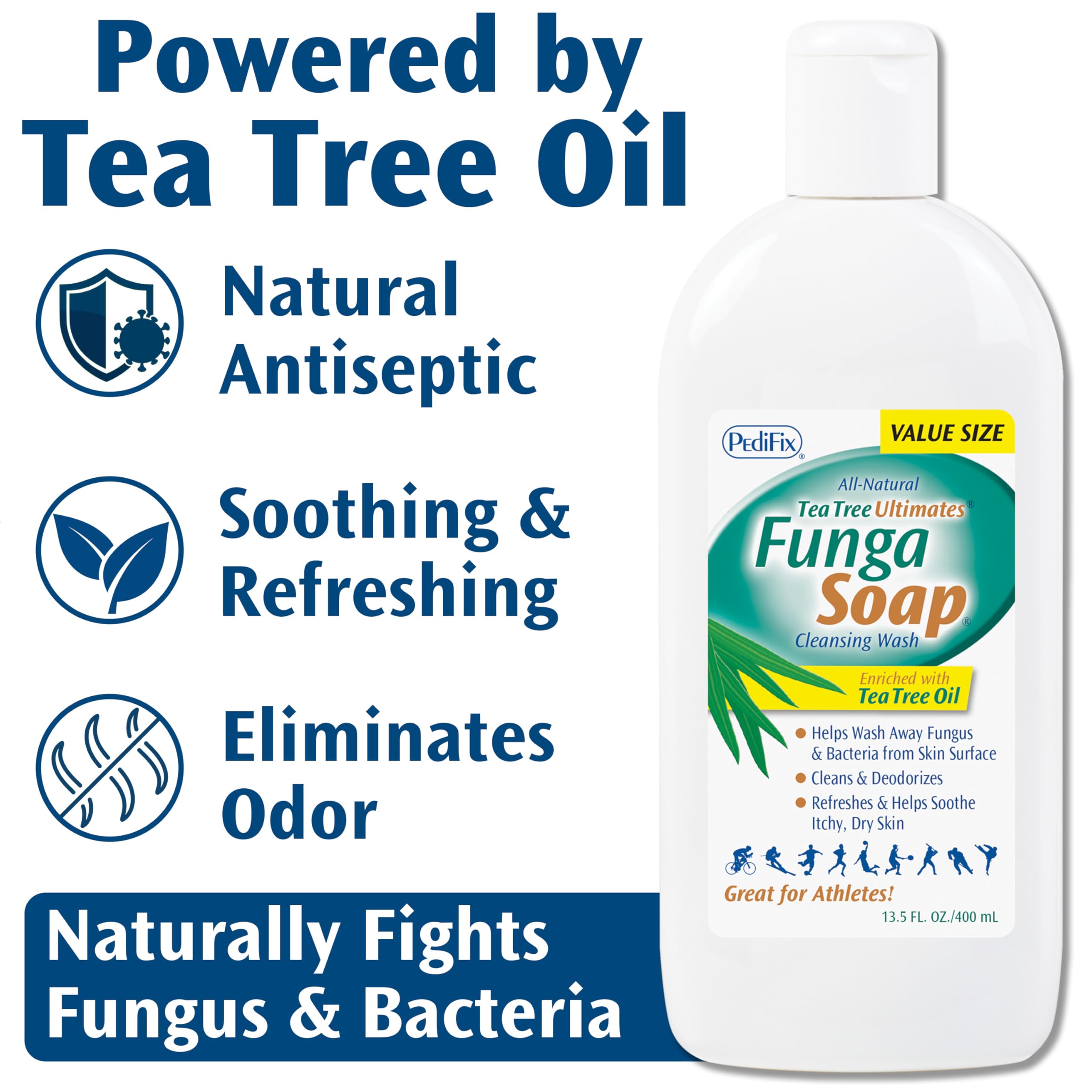 Pedifix FungaSoap foot cleanser after workout refresh on the feet.