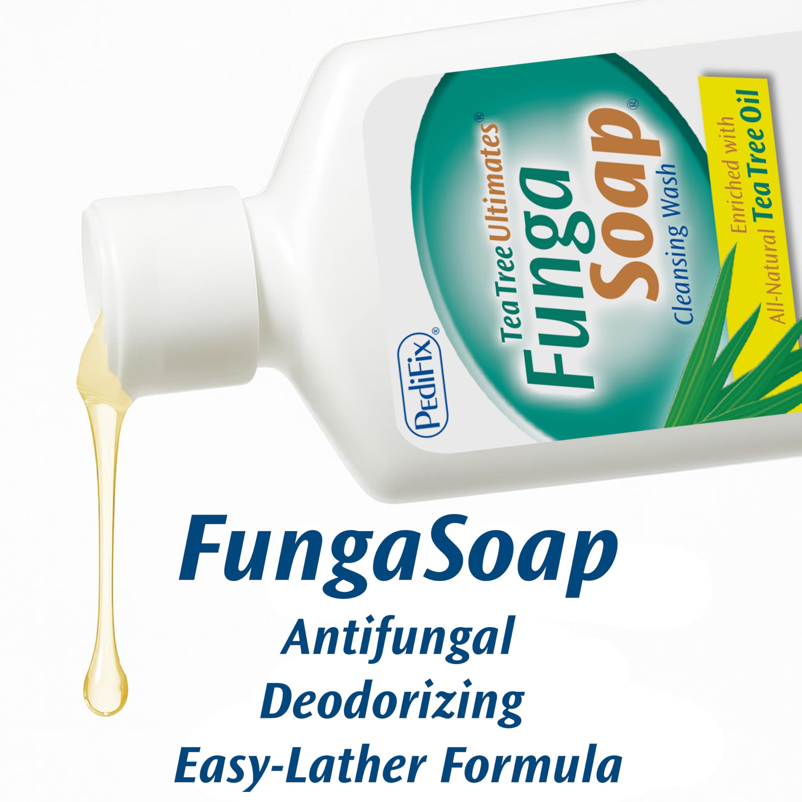 Pedifix FungaSoap bathroom-scene emphasizes daily body hygiene routine.