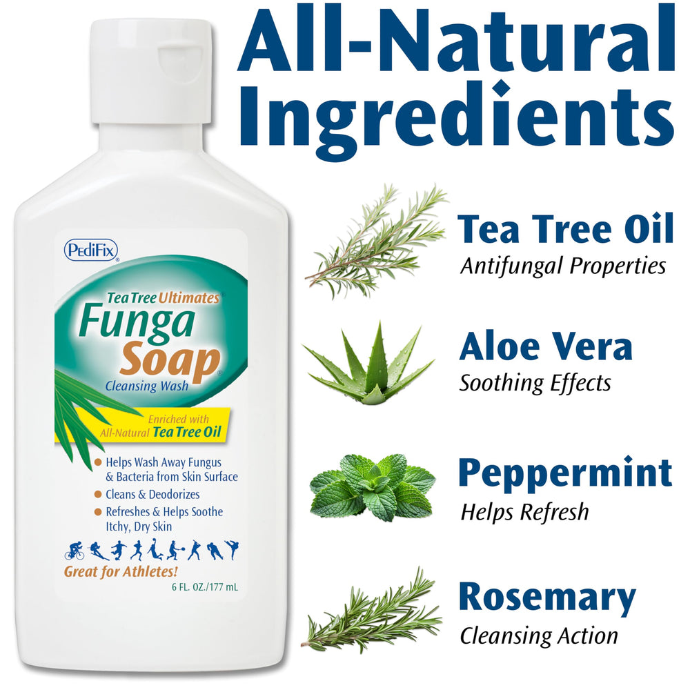 Pedifix FungaSoap foot wash focuses on thorough cleaning for active feet.