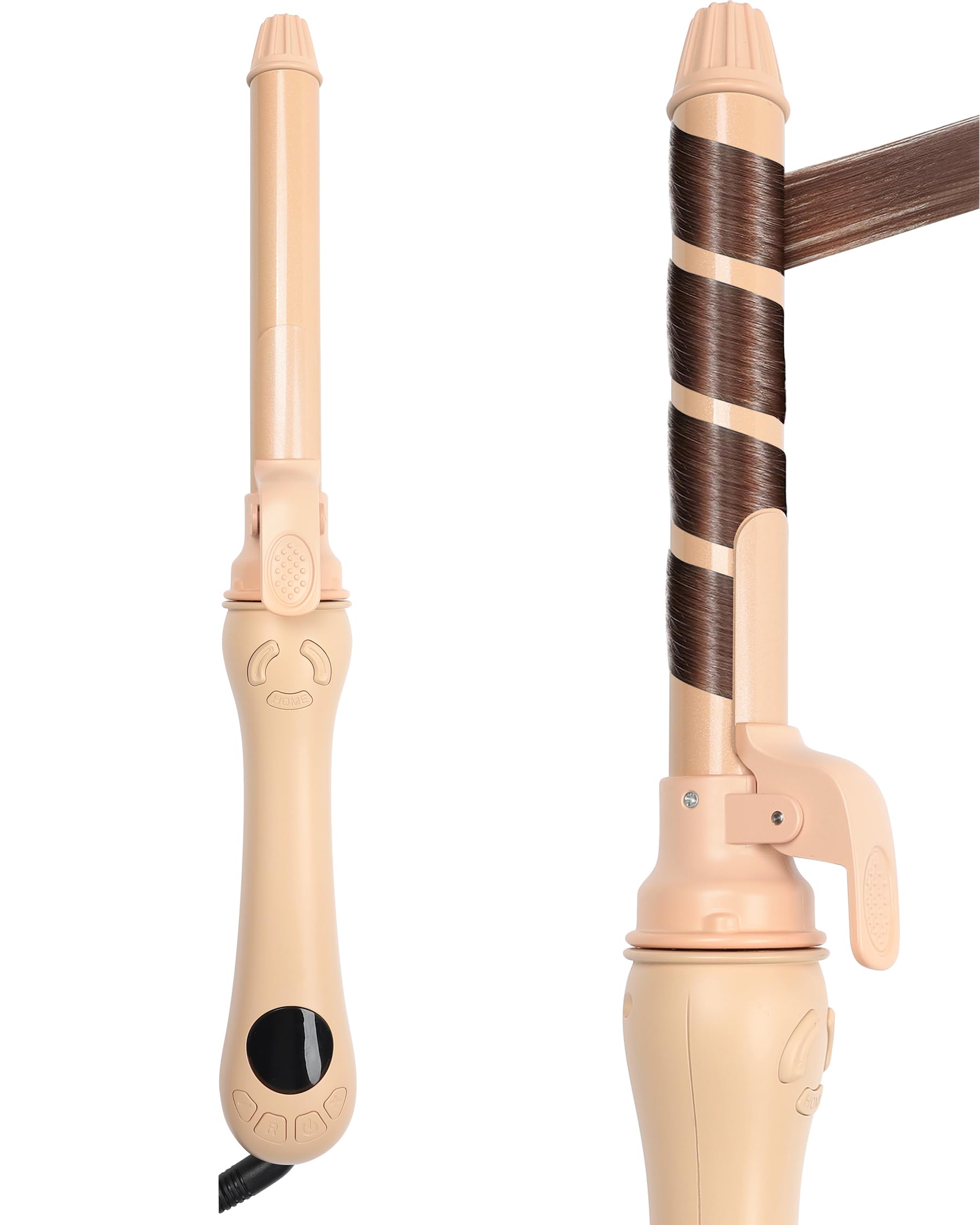 Peech rotating curling iron 1inch demonstrates fast curls for medium to long hair.