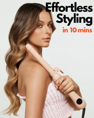 Peech self-spinning curler shows effortless one-handed styling with secure wrap.