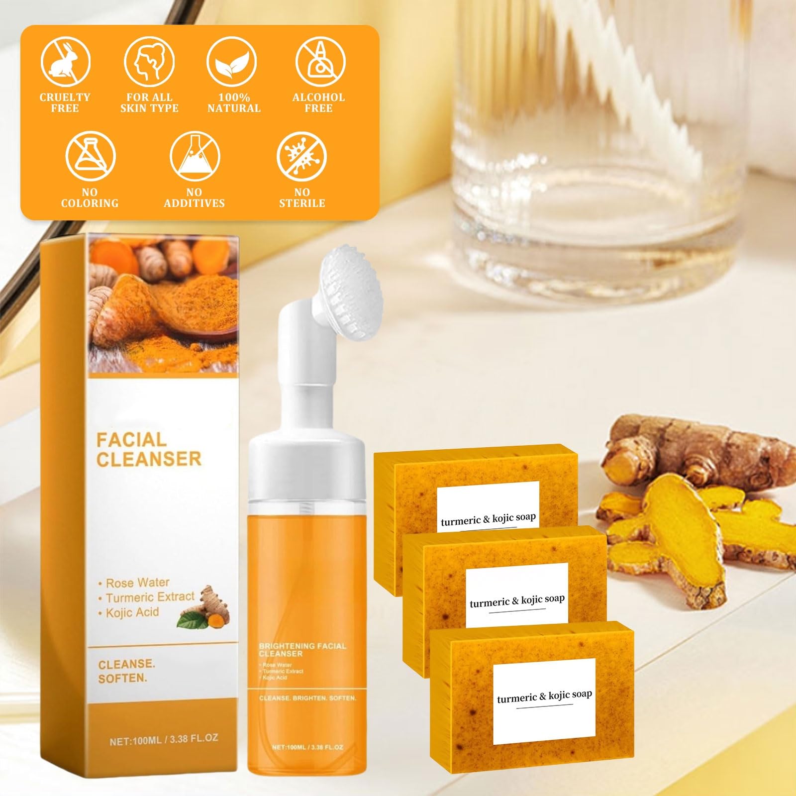 Peehss turmeric face wash foam forms a gentle layer for clean skin.