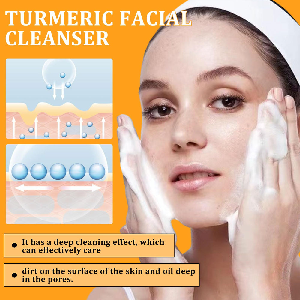 Peehss turmeric soap and cleanser set in use on arms.