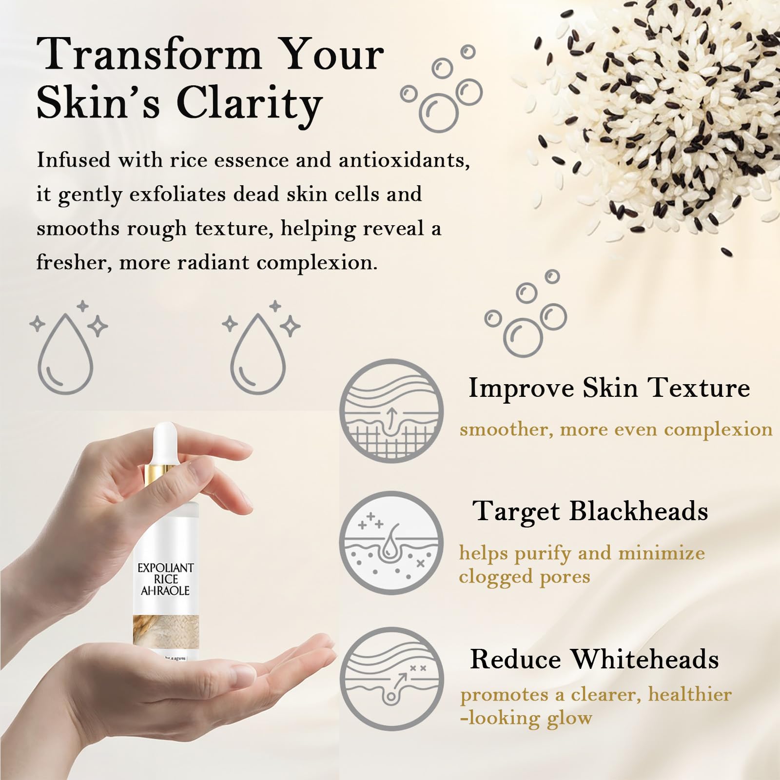 Black and white rice enzymes imagery for Peel Shot Glow Rice Ampoule Du