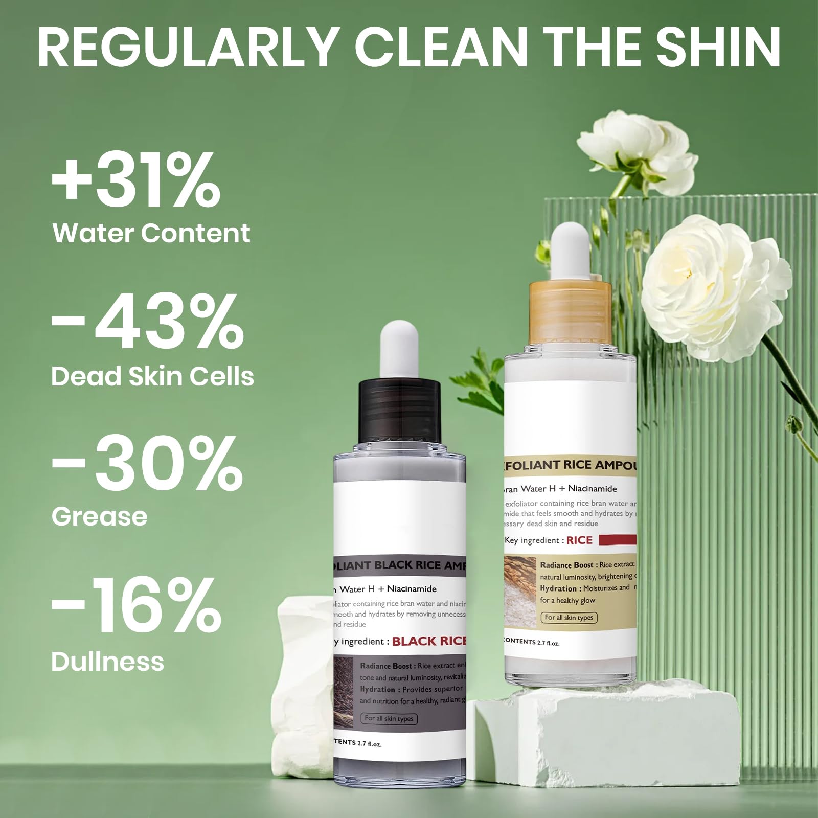 Peel Shot Glow Rice Ampoule Duo pore-minimizer serum swatch showing brightened skin