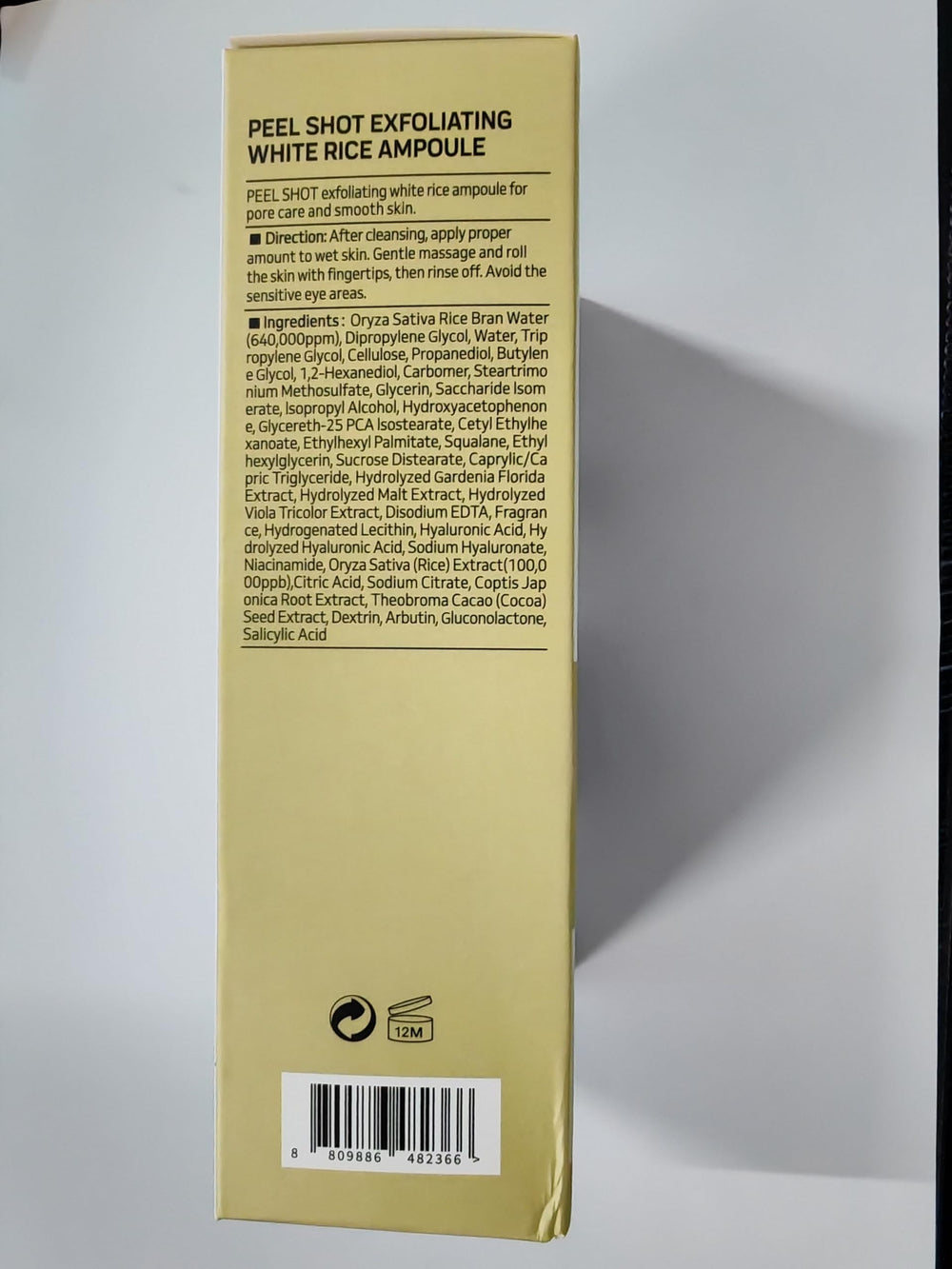 Peel Shot Glow Rice Ampoule Duo vegan-friendly label close-up
